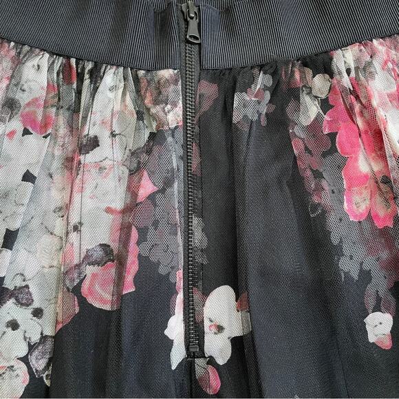 Milly Monica Tulle Overlay Black Pink Floral A-Line Skirt Grosgrain Waistband 6 - Picture 13 of 16